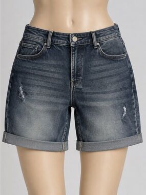 Wax Jean Washed Black Rolled Cuff Denim Shorts